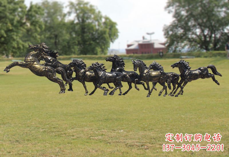 河北八骏图八匹马群铜雕