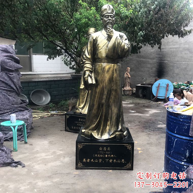 河北白居易仿铜雕像经典中国古代诗人的艺术再现