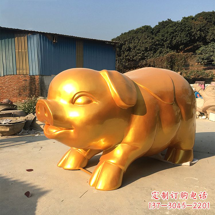 河北玻璃钢大型漆金猪仔雕塑-大型商场美陈动物雕塑