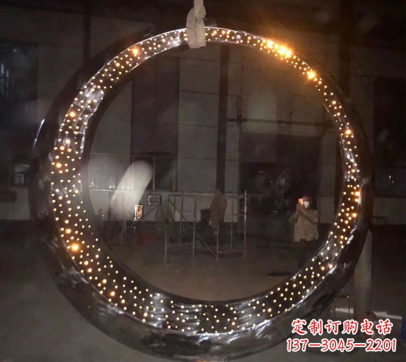 河北璀璨夜空,不锈钢发光月亮雕塑