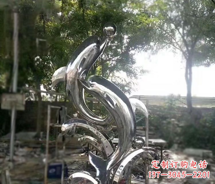 河北不锈钢海豚顶球雕塑