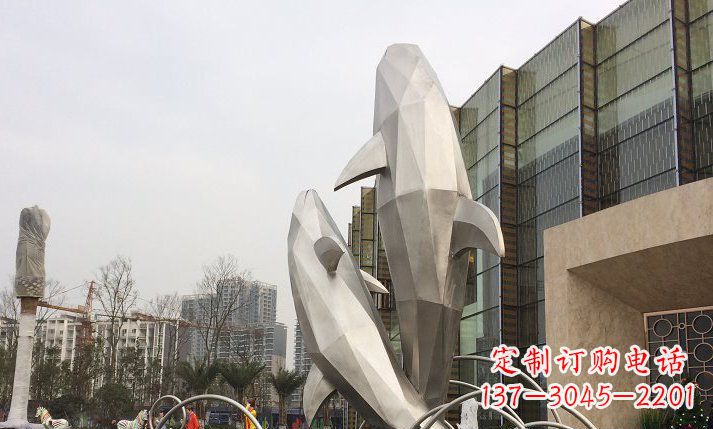 河北不锈钢海豚喷泉雕塑精美的海洋之美