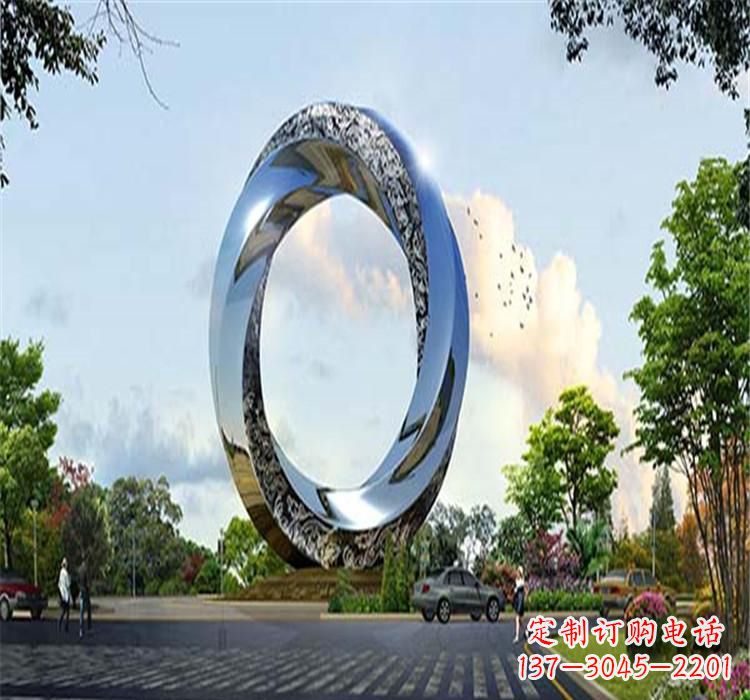 河北不锈钢圆环雕塑美丽的空间装饰