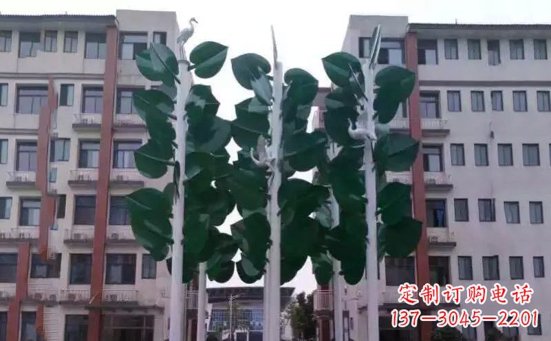 河北浓郁绿意,不锈钢树叶雕塑