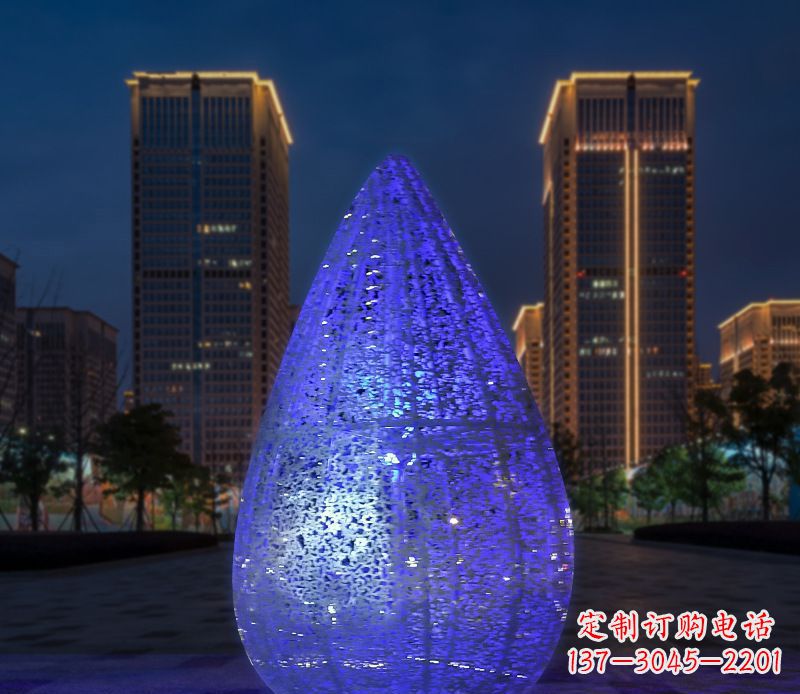 河北不锈钢小区照明美轮美奂的水滴雕塑