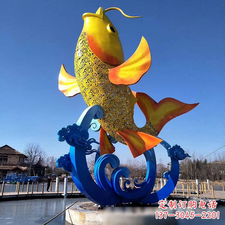 河北不锈钢鱼跃喷泉雕塑色彩斑斓的水景美景