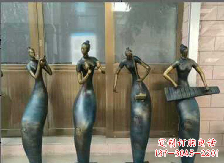 河北抽象女孩演奏乐器铜雕