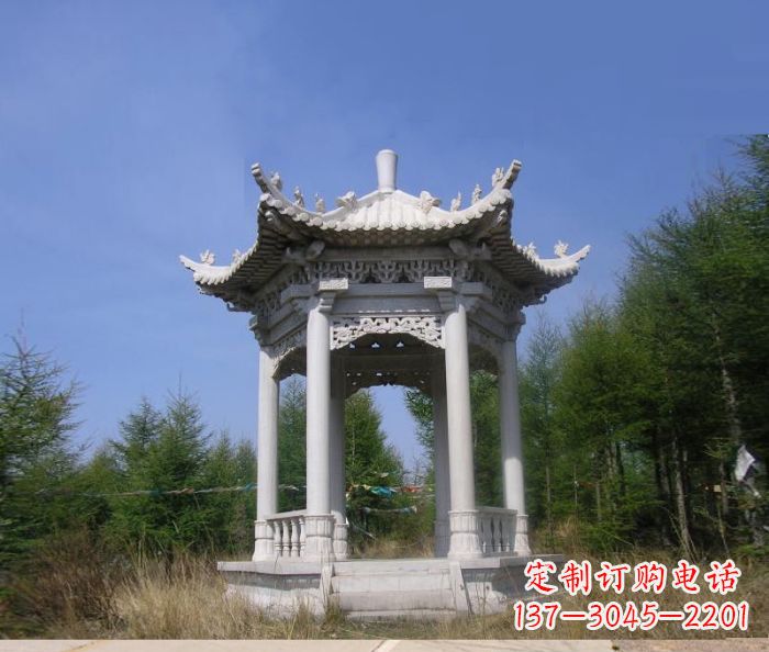 河北精美大理石六角石凉亭雕塑