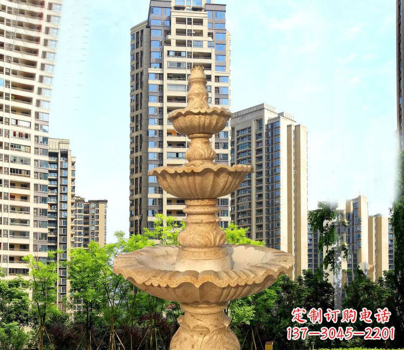 河北大理石三层喷泉公园石雕 (2)