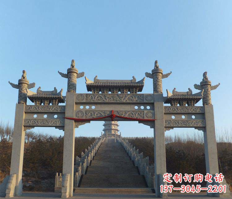 河北精美大理石三门牌坊雕塑