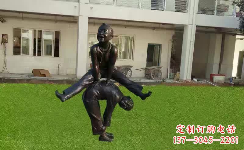 河北卡通青少年跳马铜雕塑