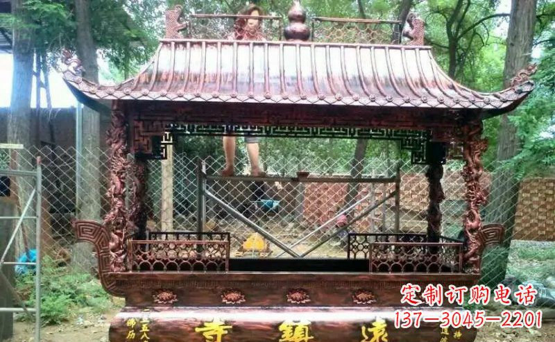 河北方形寺庙香炉铜雕 (4)