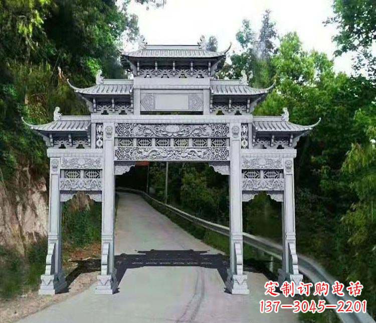 河北仿古三门牌坊石雕