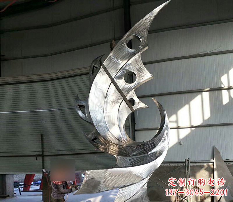 河北公园不锈钢抽象凤凰景观雕塑 (3)