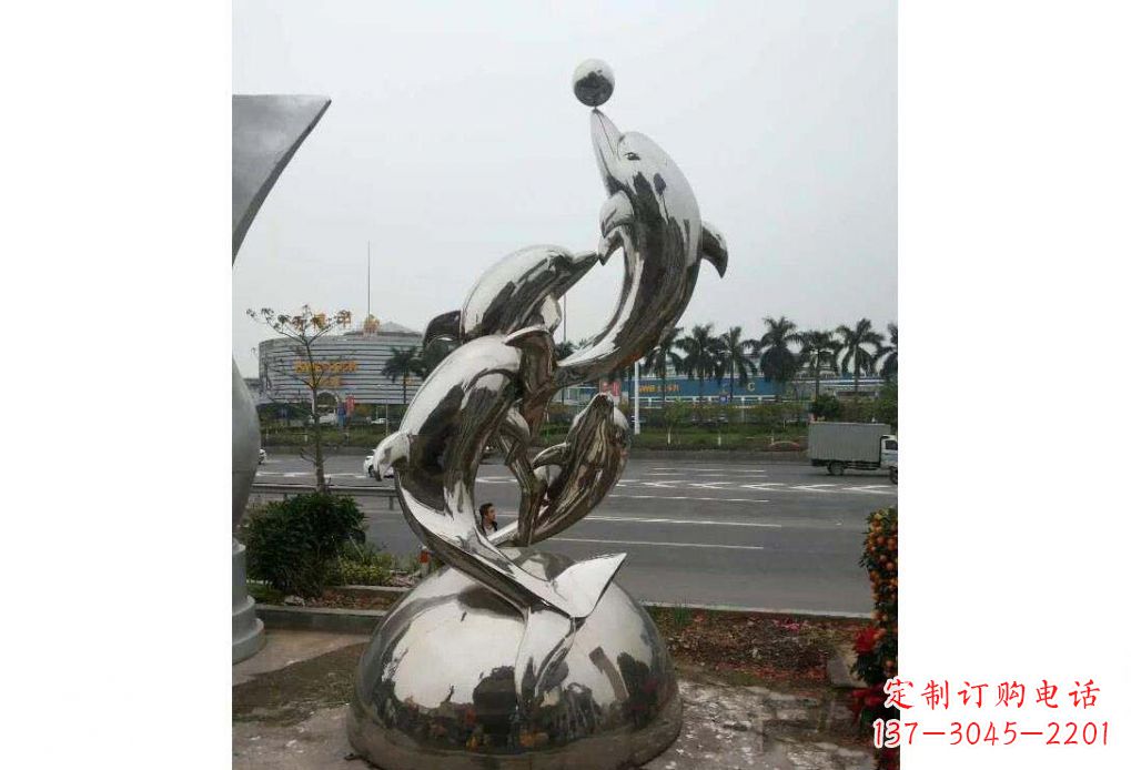 河北海豚系列不锈钢顶球雕塑