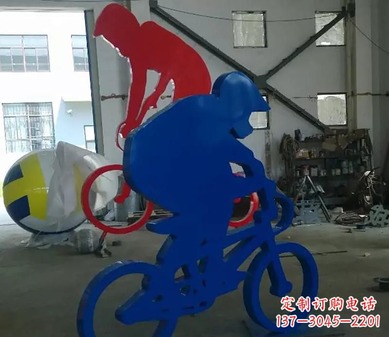 河北公园不锈钢骑自行车运动人物雕塑