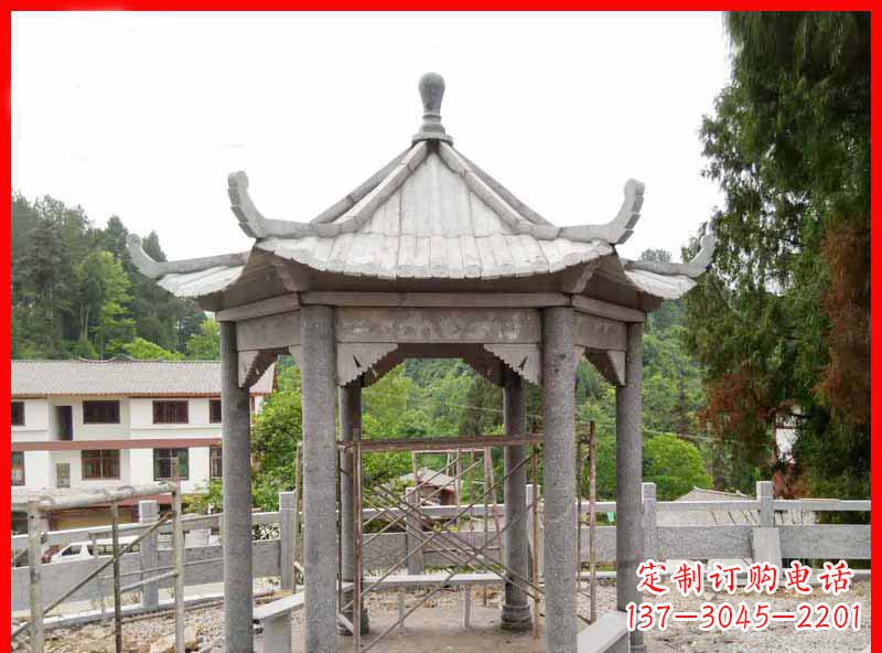 河北精美大理石六角石凉亭雕塑