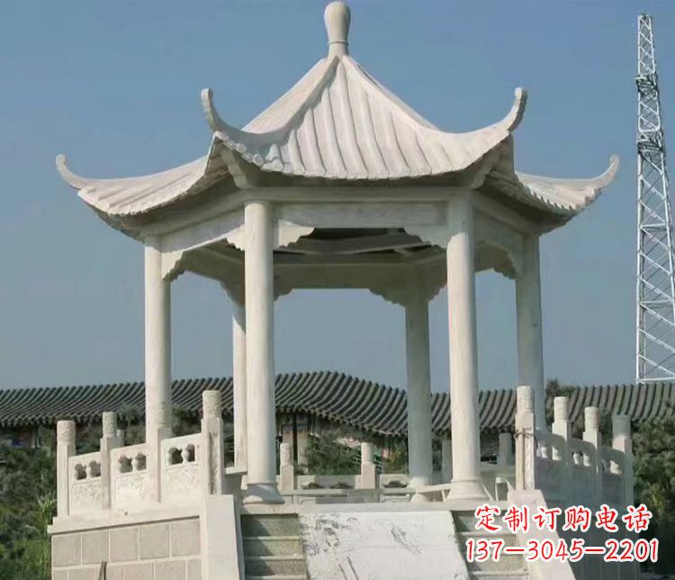 河北极具视觉冲击力的大理石六角石凉亭雕塑