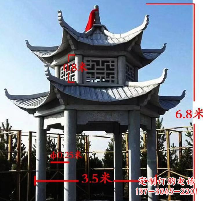 河北杰出的大理石六角石双层凉亭雕塑