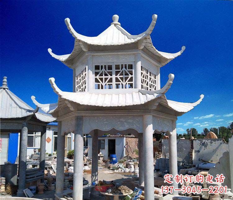河北大理石双层凉亭雕塑