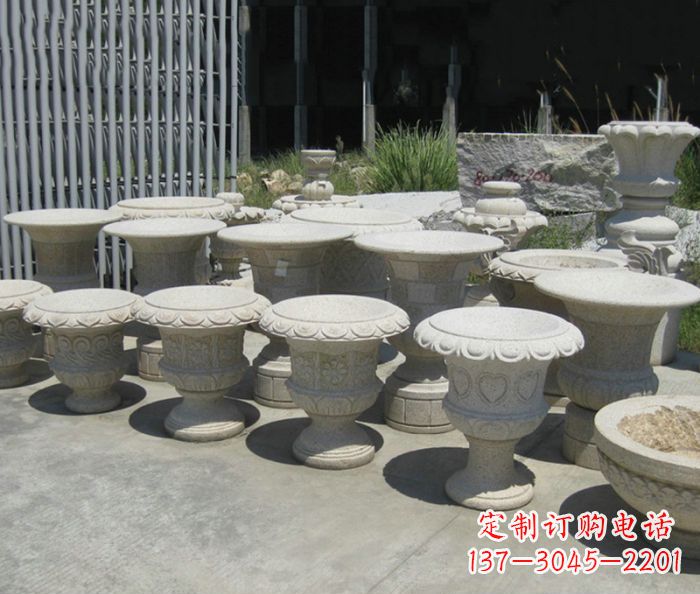 河北大理石花盆石雕艺术品