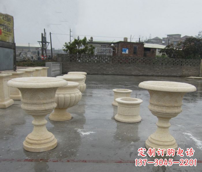 河北完美绽放——大理石花盆石雕