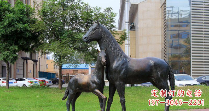 河北优质实木母子马铜雕