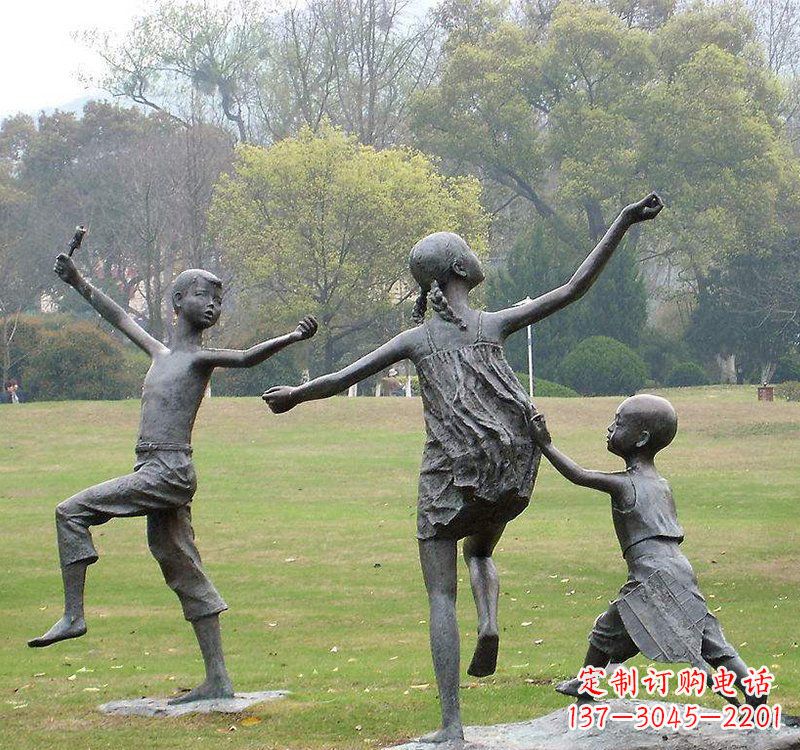 河北公园人物放风筝的儿童铜雕