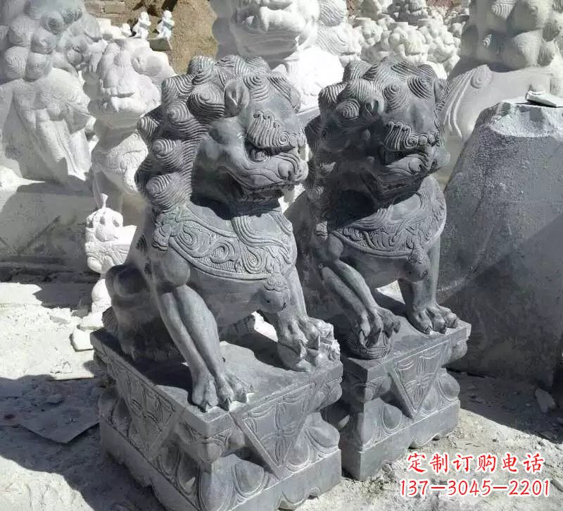 河北古代青石狮子雕塑