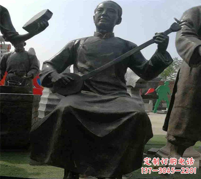 河北广场铜雕拉二胡先生人物雕塑