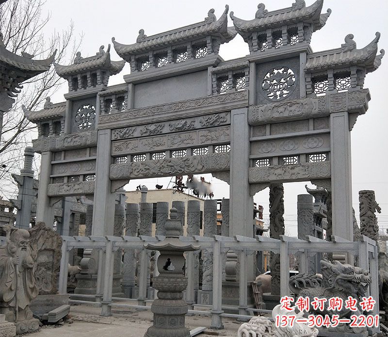 河北景区三门牌坊石雕 (13)