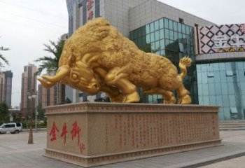 河北鎏金开荒牛铜雕像，城市街道景观动物雕塑