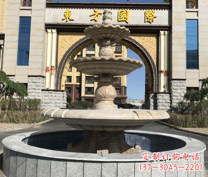 河北三层欧式喷泉石雕，为小区增添质感