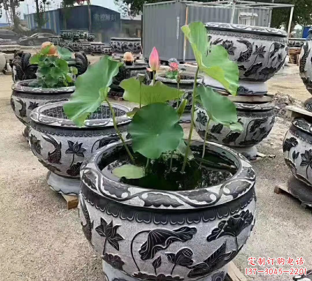 河北睡莲石浮雕花盆雕塑公园景观雕塑