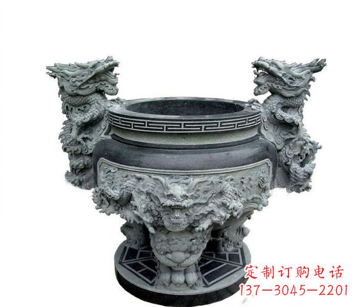 河北寺庙景观龙头水缸石雕 (2)