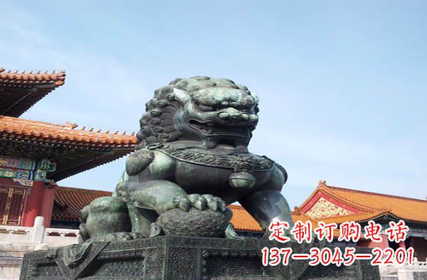 河北寺庙门口狮子铜雕