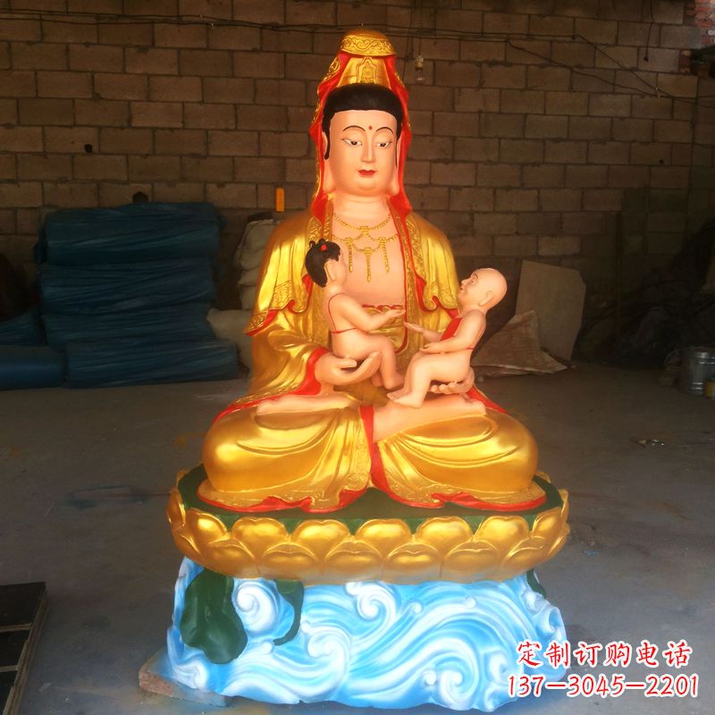河北送子观音彩绘漆金雕塑