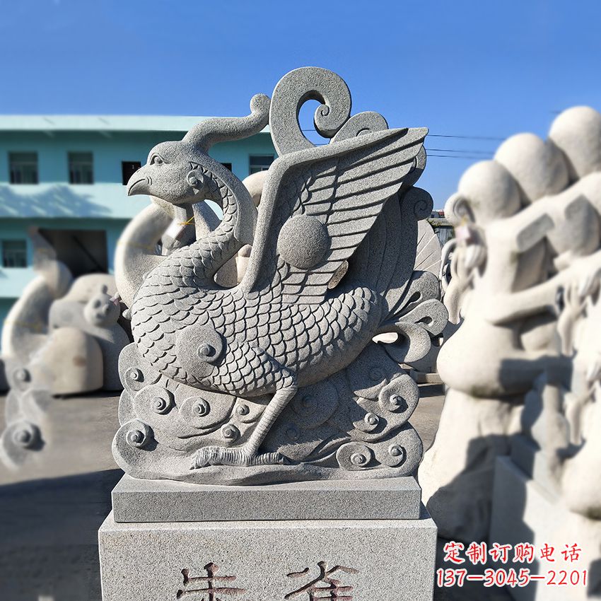 河北天之四灵之朱雀神鸟砂岩石雕塑