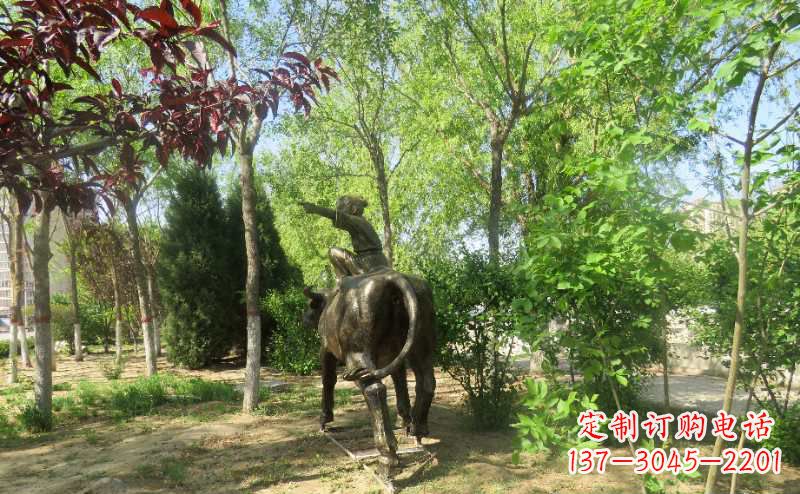 河北铜雕牧童骑牛雕塑