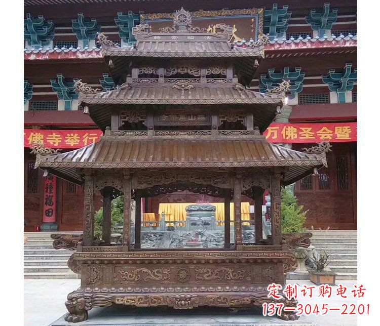 河北铜雕寺庙佛光普照香炉雕塑摆件 (2)