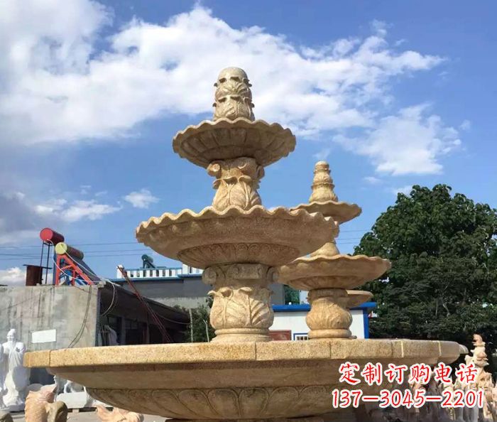 河北晚霞红多层喷泉石雕