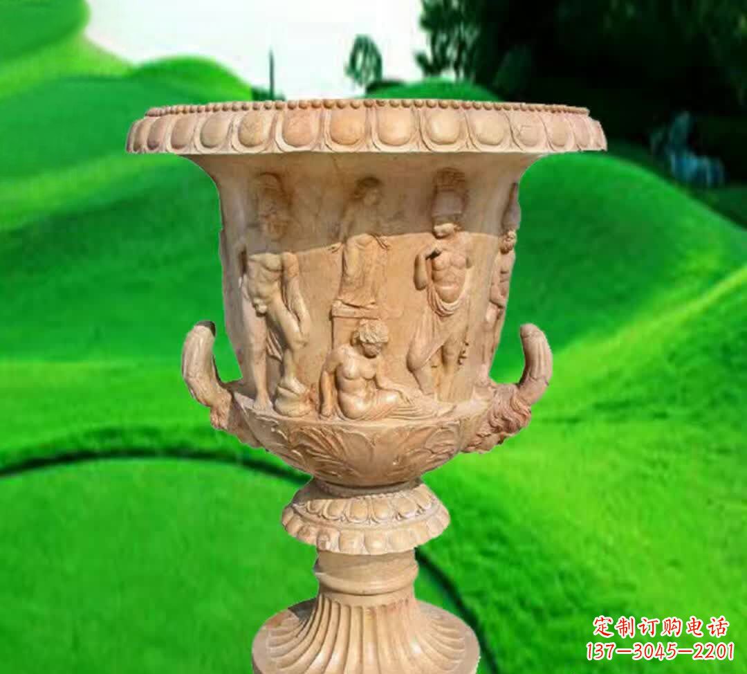 河北晚霞红欧式花盆石雕