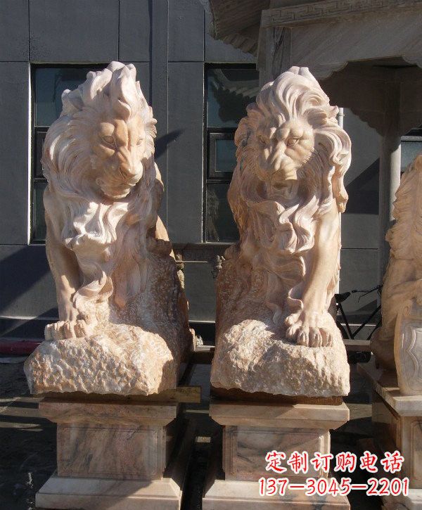河北晚霞红欧式狮子石雕