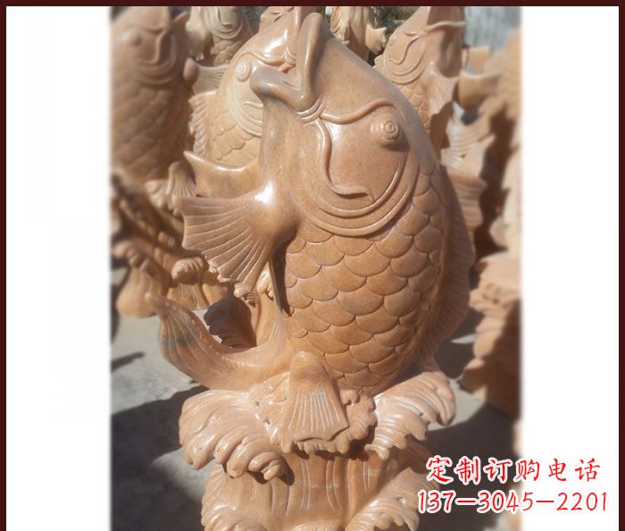 河北晚霞红喷水鲤鱼石雕 (3)