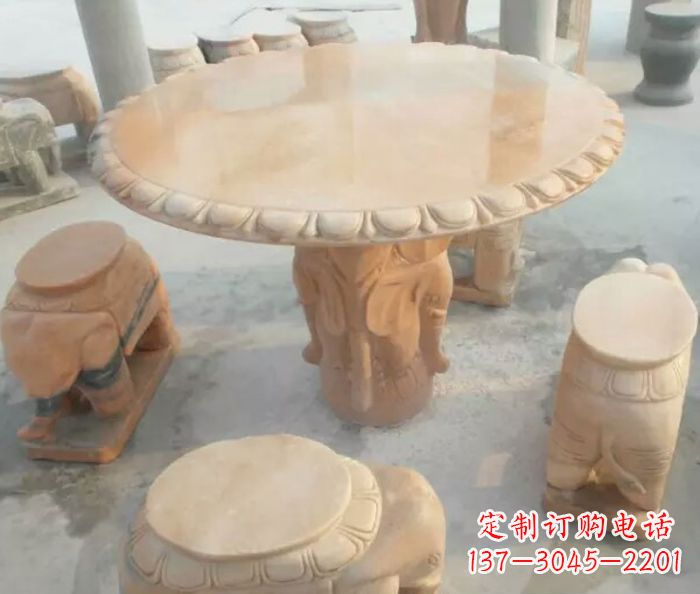 河北晚霞红小象桌凳别墅石雕 (2)