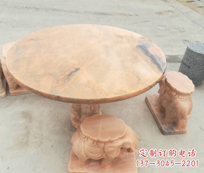 河北晚霞红小象桌凳别墅石雕 (4)