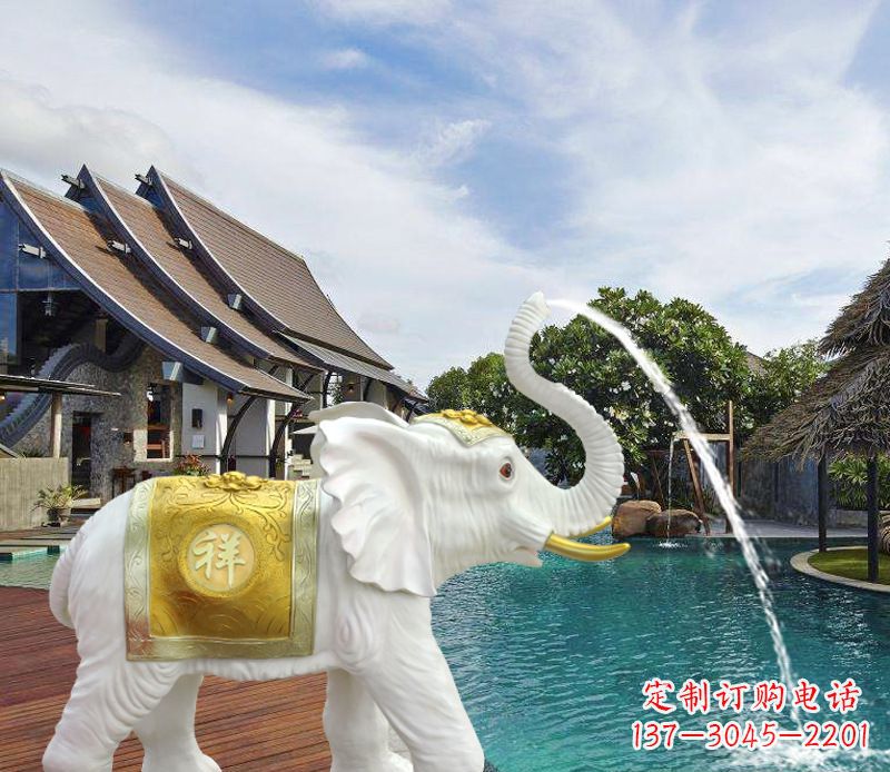 河北祥瑞汉白玉喷泉喷水大象