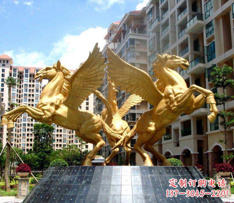 河北小区飞马三匹马景观铜雕