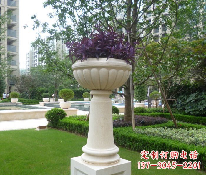 河北小区景观汉白玉花盆石雕 (2)