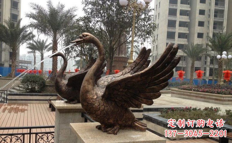 河北小区喷水天鹅动物铜雕